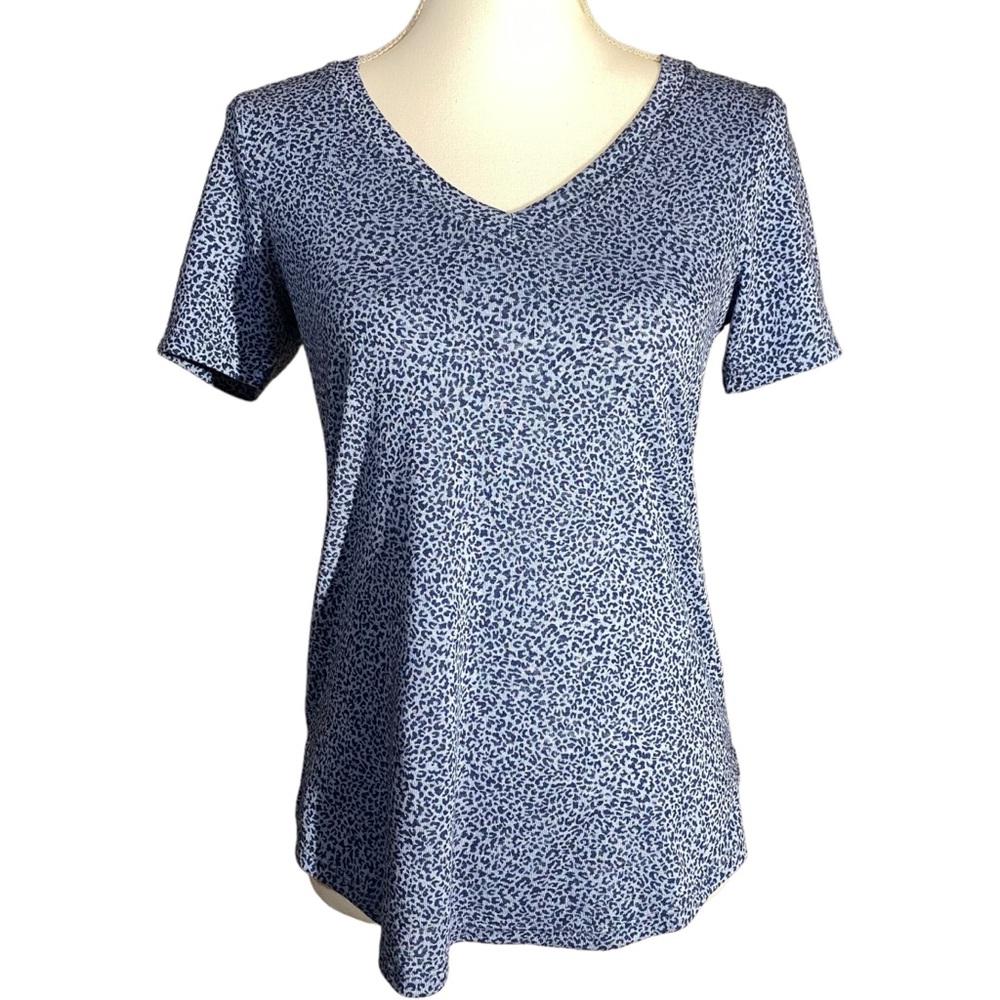 Athleta Women's XXS Breezy Scoop V-Neck Tee‎ T-Shirt Micro Cheeta Chrome Blue